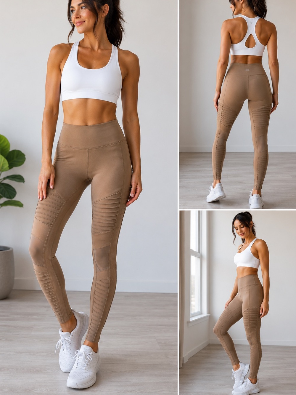 Alo High-Waist Moto Leggings in Beige SMALL